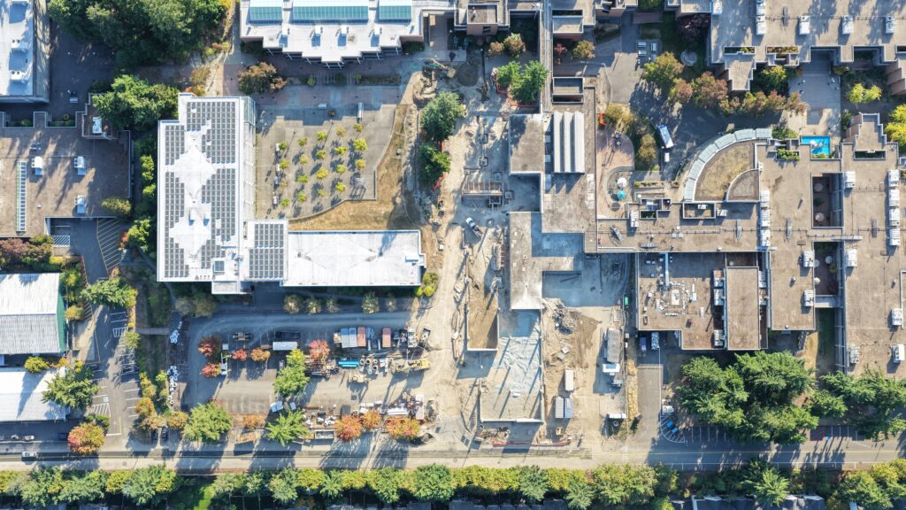 Aerial shot of construction.