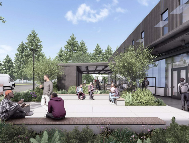Rendering of new W-Building outdoor space