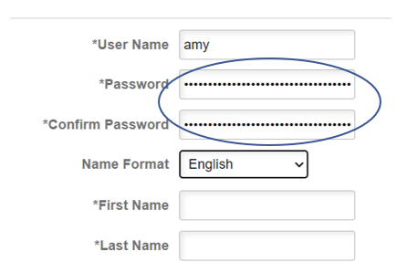 Screenshot highlighting the password fields on the account registration webpage.