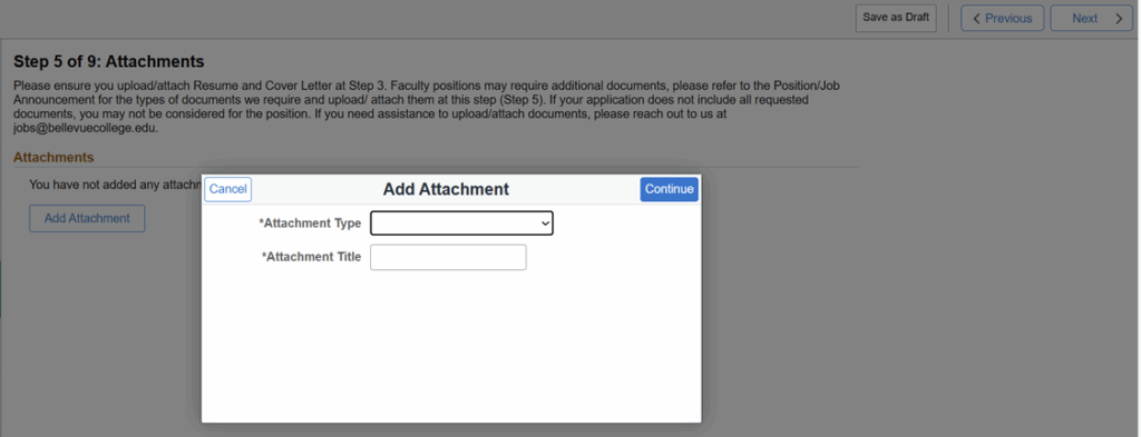 "Add Attachment" dialog screen