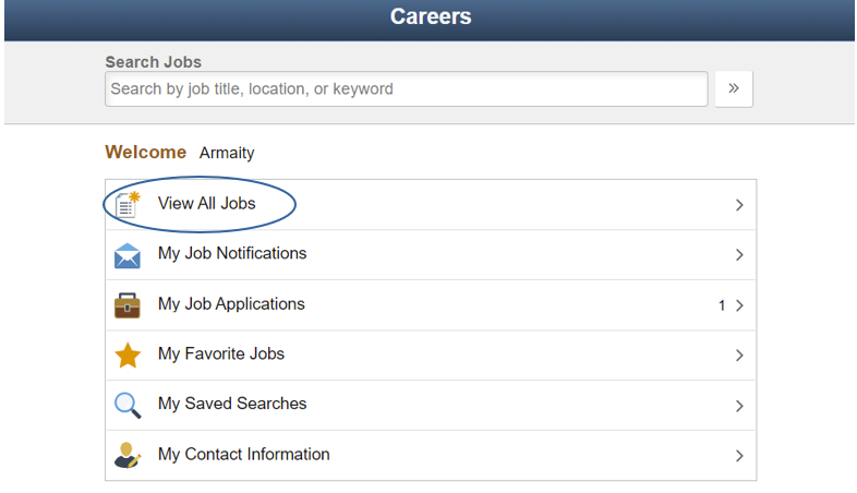 Screenshot highlighting the "View All Jobs" link within ctcLink