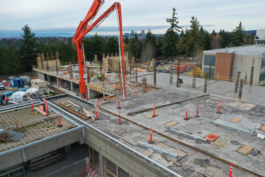 Large crane during W Building construction.