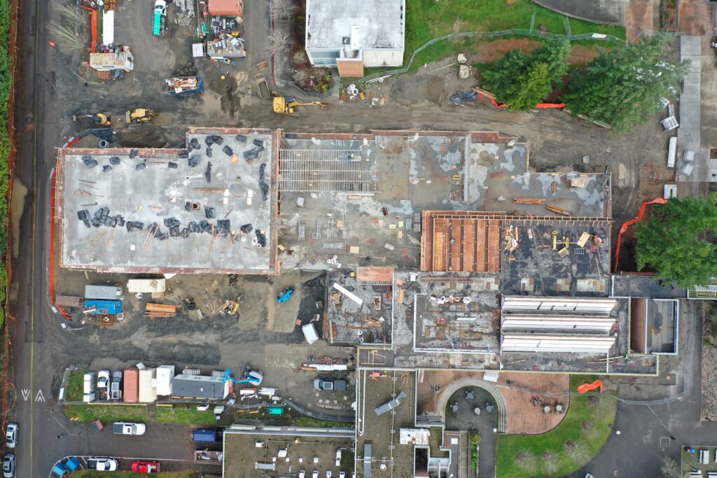 Aerial shot of building construction.