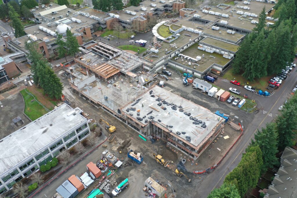 Aerial shot of building construction.