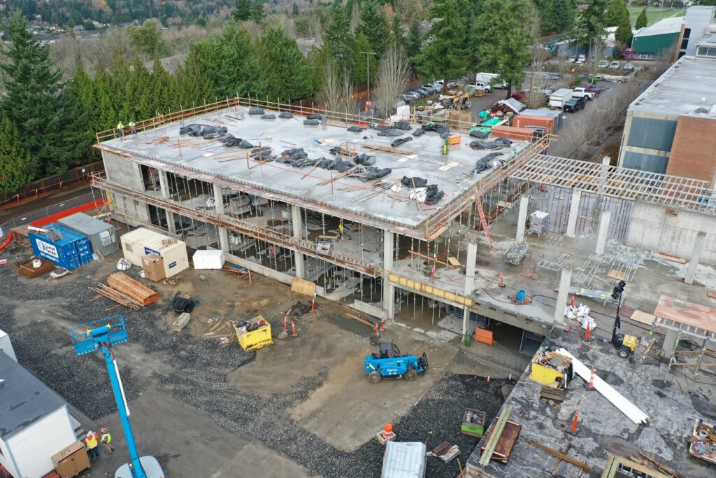 Aerial shot of building construction.