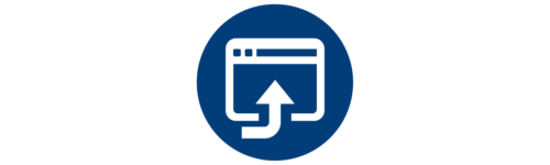 An icon represents an arrow pointing to an open browser window on a computer screen.