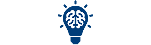 An icon of a brain-like structure within a lightbulb.