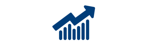 An icon of an upward-facing arrow that follows the path of a bar graph beneath.