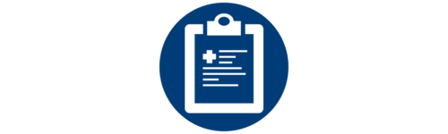 Documents on a clipboard display the medical cross.