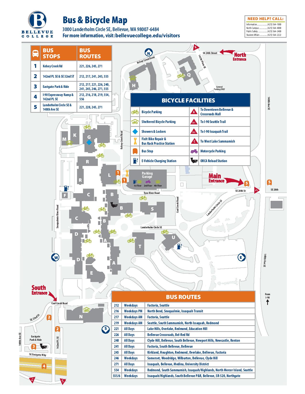 Main Campus Bus & Bicycle Map - Bellevue College