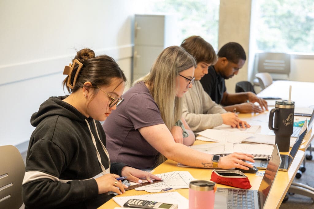 Students work on projects in the classroom.