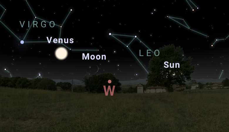 Venus reaching its maximum separation from the Sun, as seen from Earth, towards the West.