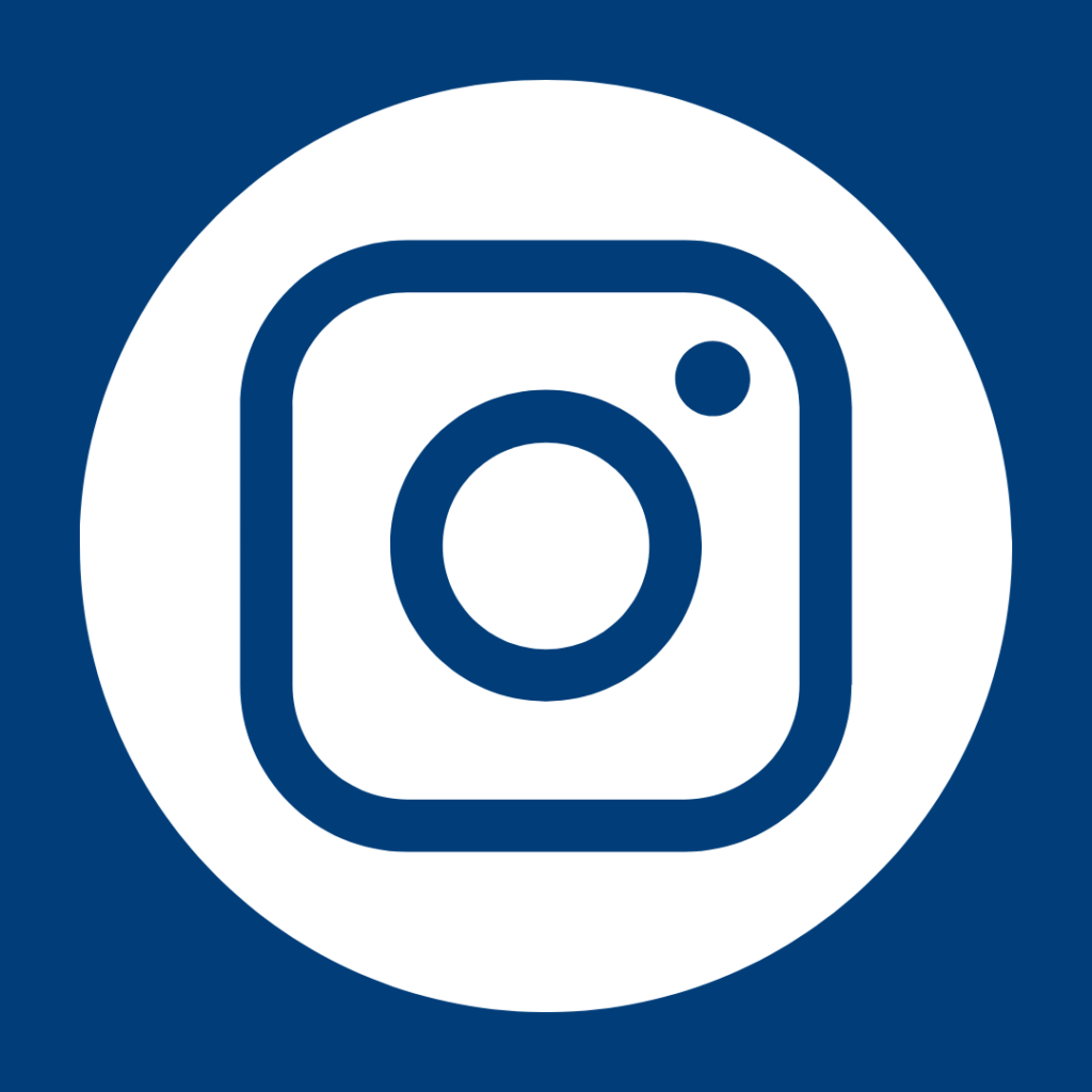 A white Instagram logo on a BC blue background