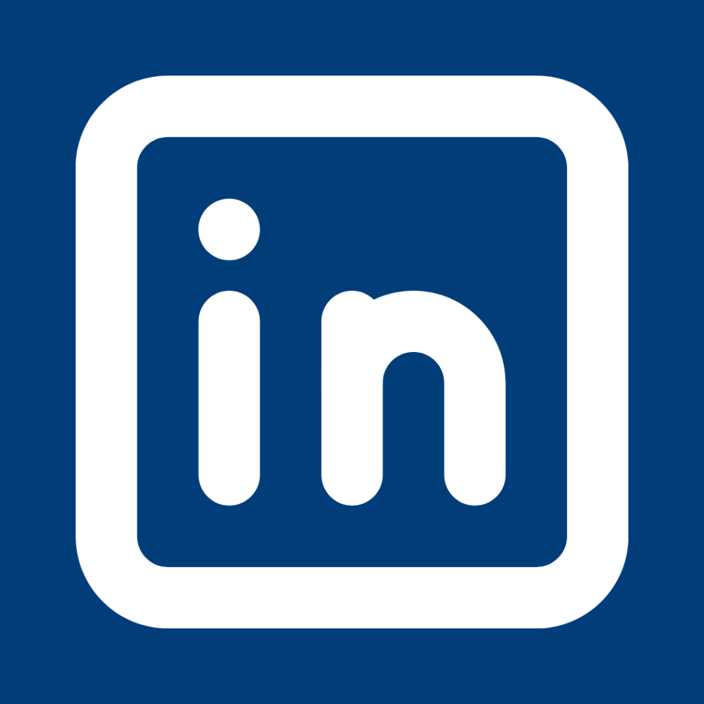 A white LinkedIn logo on a BC blue background.