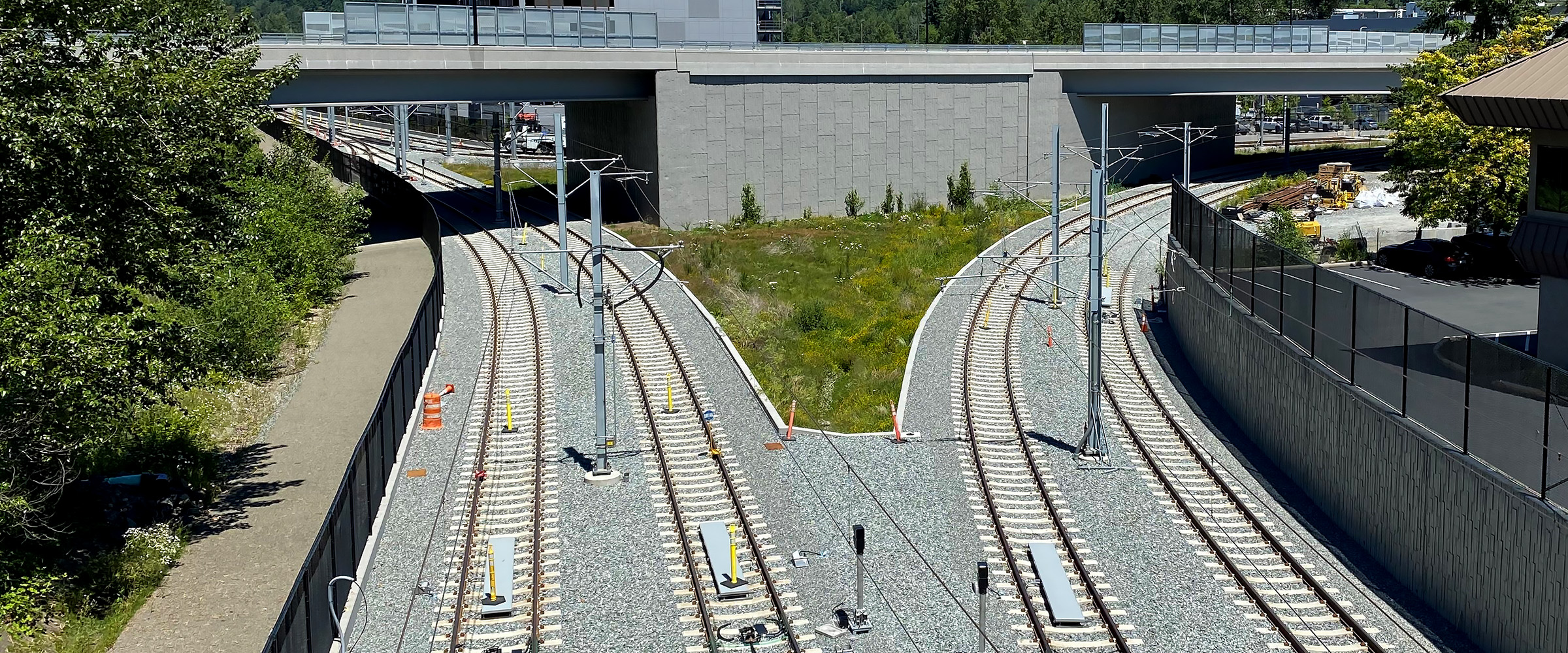 Picture of light rail train tracks.
