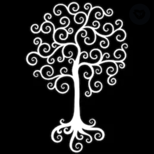 Tree in white print with black background representing Anti-semitism