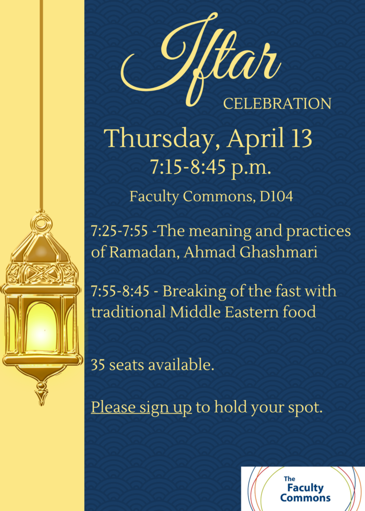 Thursday, April 13 7:15-8:45 p.m. Faculty Commons, D104

Please sign up to hold your spot. 