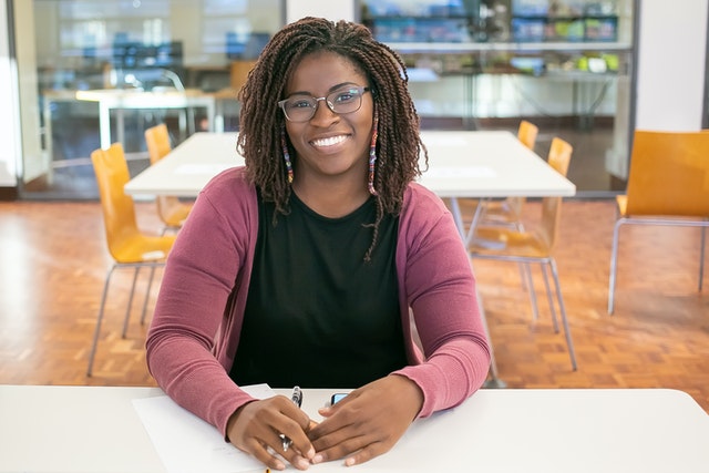 Picture of college advisor is decorative only