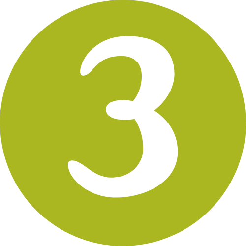 green circle with a white number three in the middle