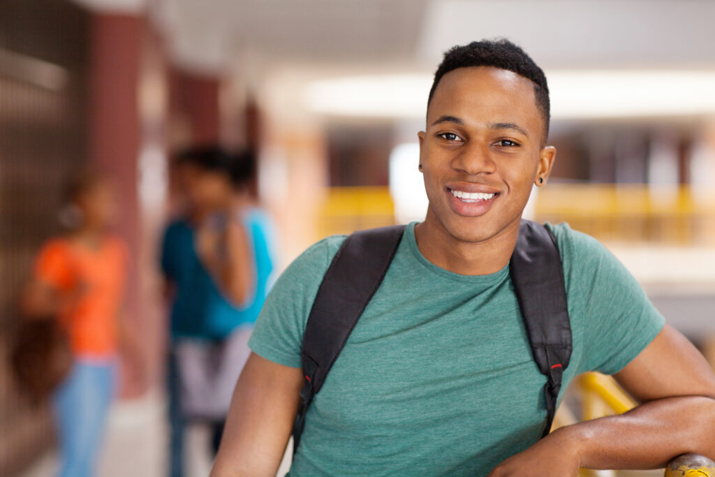 Picture of college student is part of overall page design