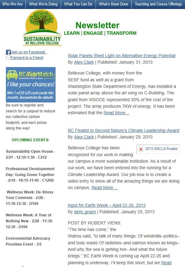 January 2013 newsletter screen shot