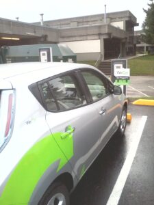 photo of Leaf WeCar at Bellevue College electric charging station