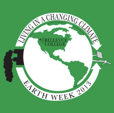 Logo with text: Living in a changing climate - Earth week 2013 - Bellevue College