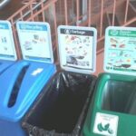 Bellevue College Recycling bins in a row