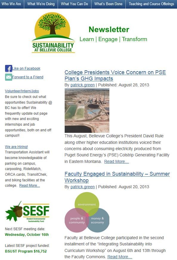 August 2013 Sustainability at Bellevue College newsletter