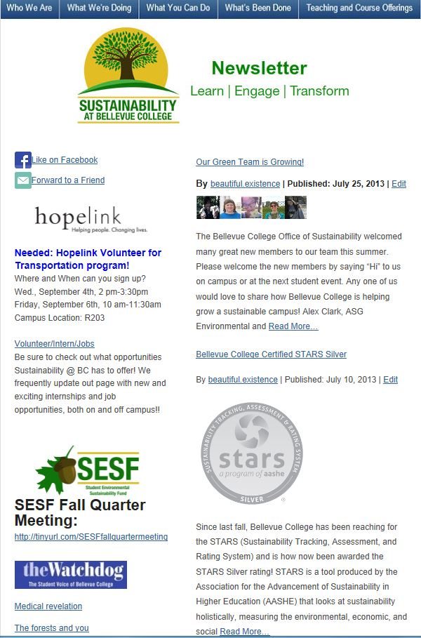 July 2013 Sustainability at Bellevue College newsletter