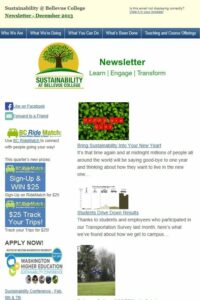 Sustainability at Bellevue College newsletter screen shot