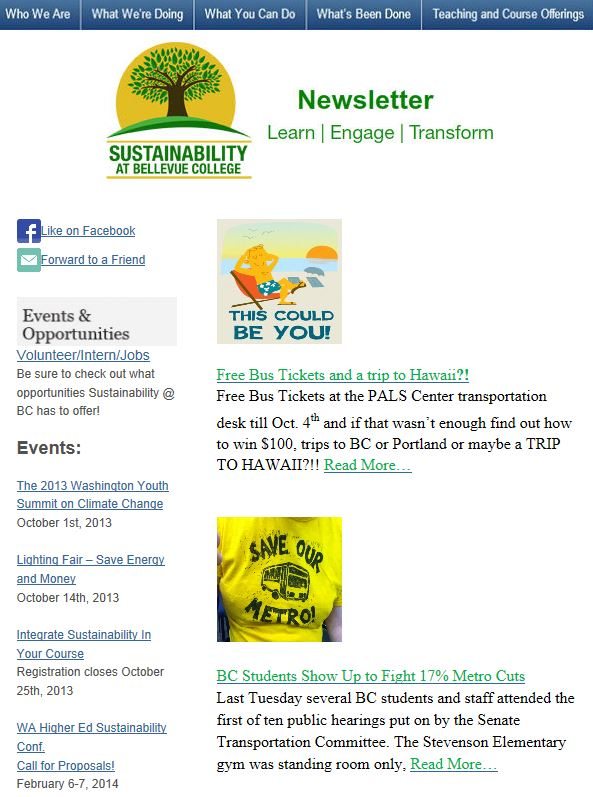 September 2013 Sustainability at Bellevue College newsletter