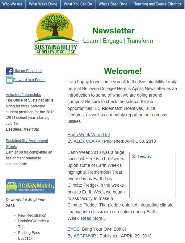 April 2013 Newsletter screen shot