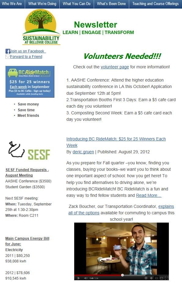 August 2012 newsletter screen shot