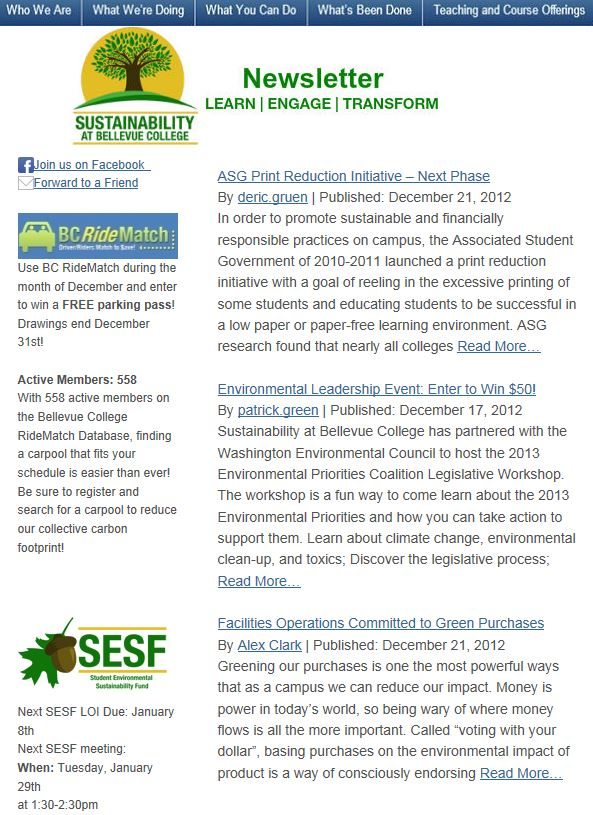 December 2012 newsletter screen shot