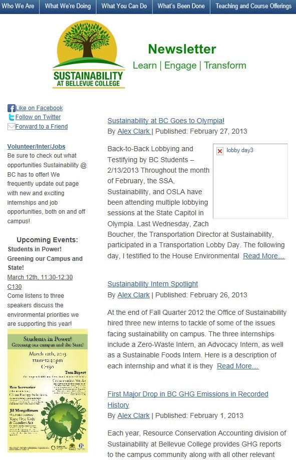 February 2013 newsletter screen shot