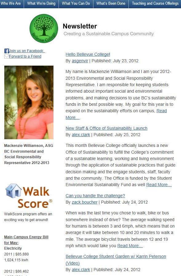 July 2012 newsletter screen shot