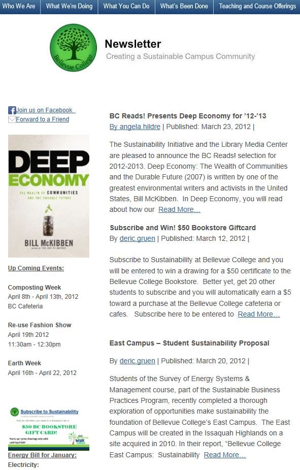 March 2012 newsletter screen shot