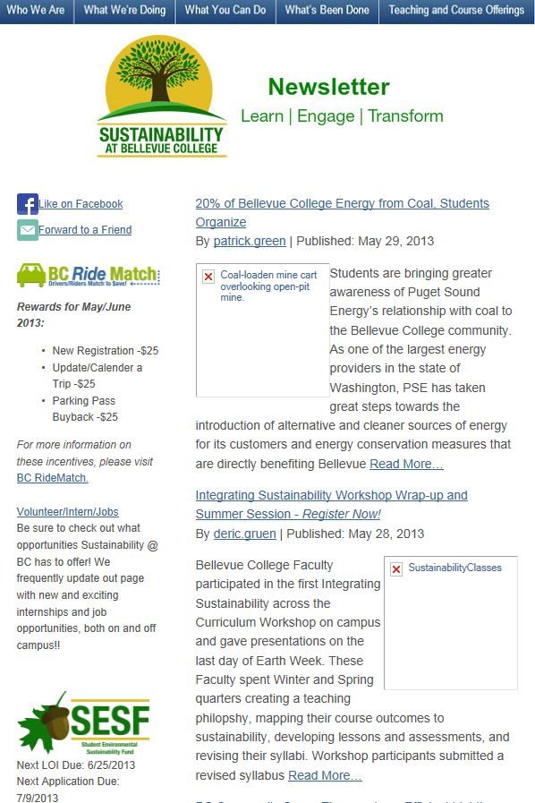 May 2013 Newsletter screen shot