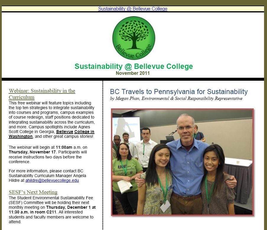 Novemeber 2011 newsletter screen shot