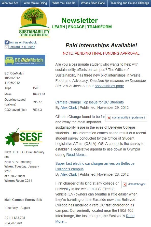 November 2012 newsletter screen shot
