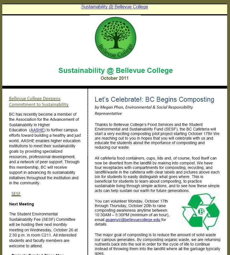 October 2011 newsletter screen shot