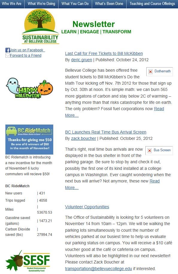 October 2012 newsletter screen shot