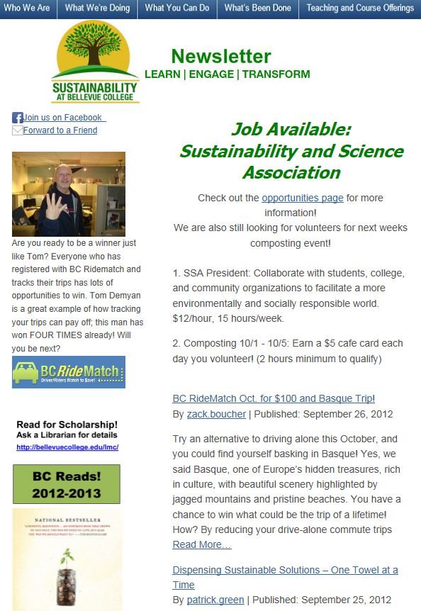 September 2012 newsletter screen shot