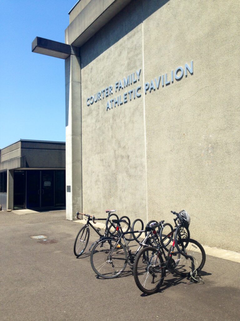 Bikes in front of the Bellevue College Gymnasium