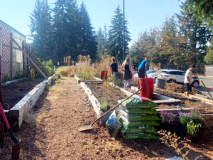 Students working on the BC Garden