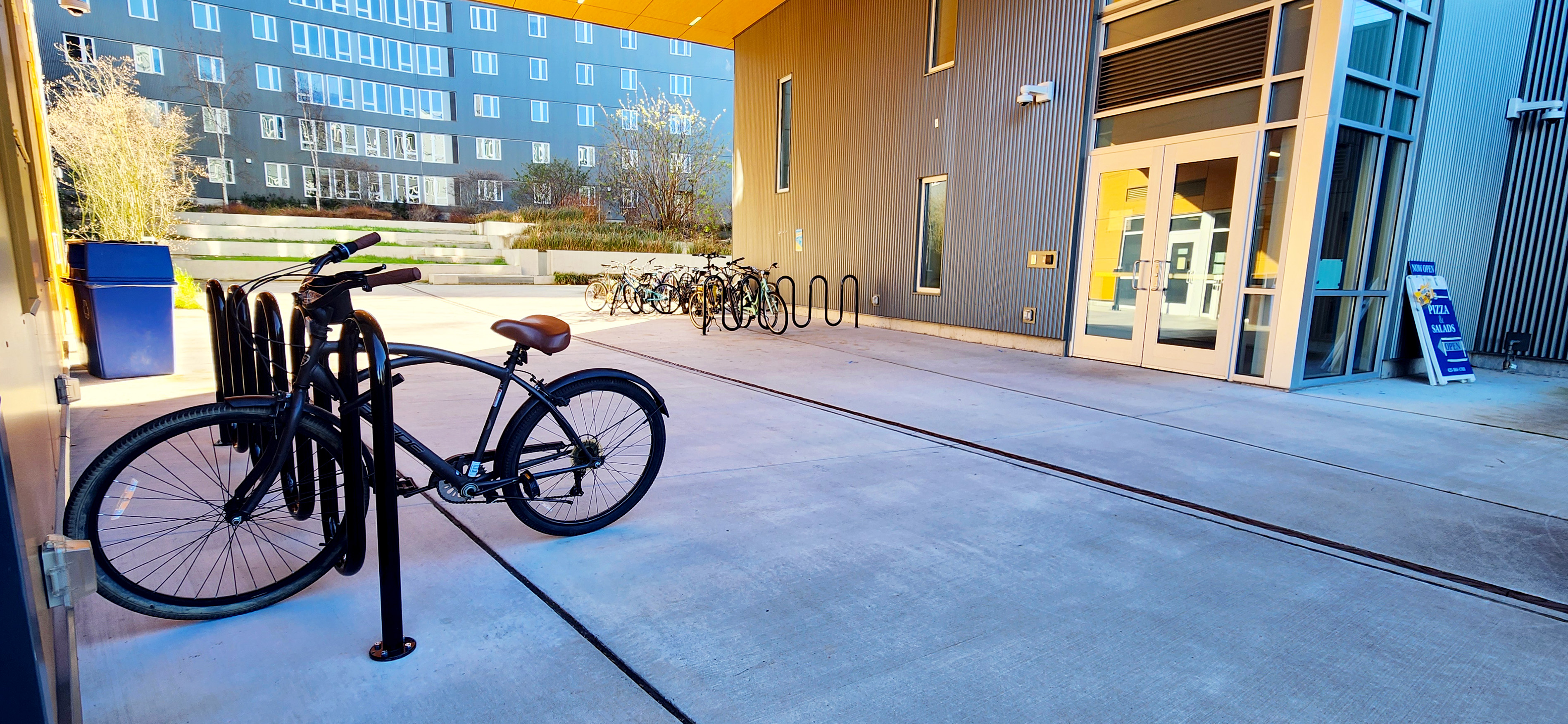 bikes and bike racks at student housing