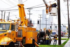 Seattle City Light crew working on power lines