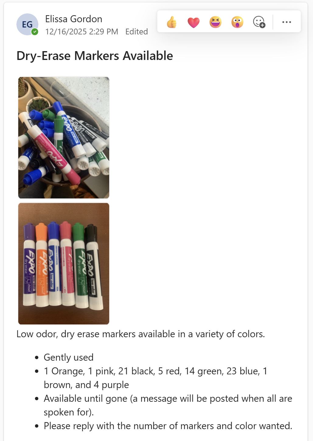 screenshot of a example post on how to offer up a item in the WASTE free BC group