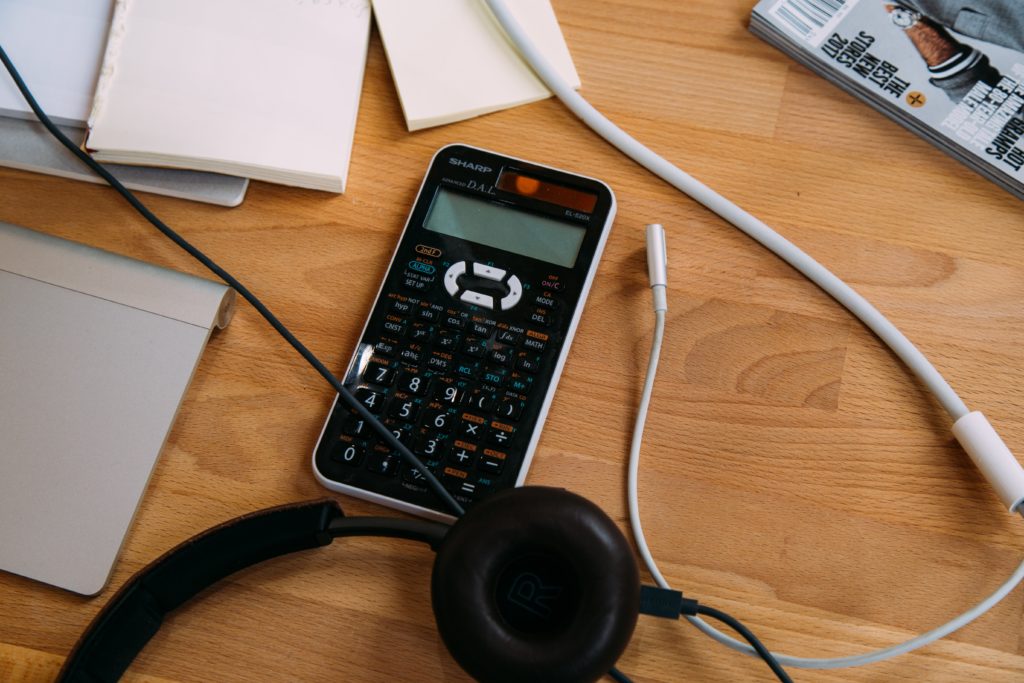 table with calculator on it